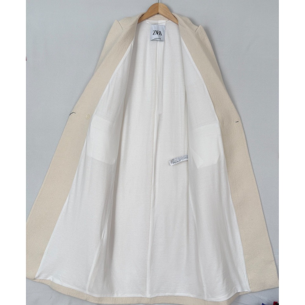 Zara Minimalist Wool Blend Coat ZW Collection 2 Button Ecru Cream Women's S NWT - Picture 4 of 16